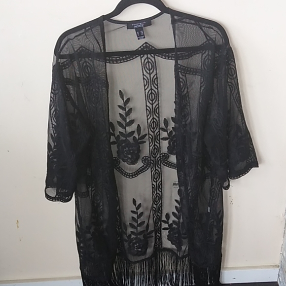 Streetwear Society Tops - Black Sheer Floral Cardigan